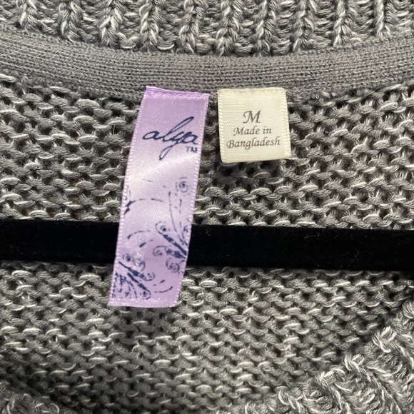 Alya Women's Gray And White Pullover Sweater Size M Elbow Pads Side Slit - Picture 3 of 9